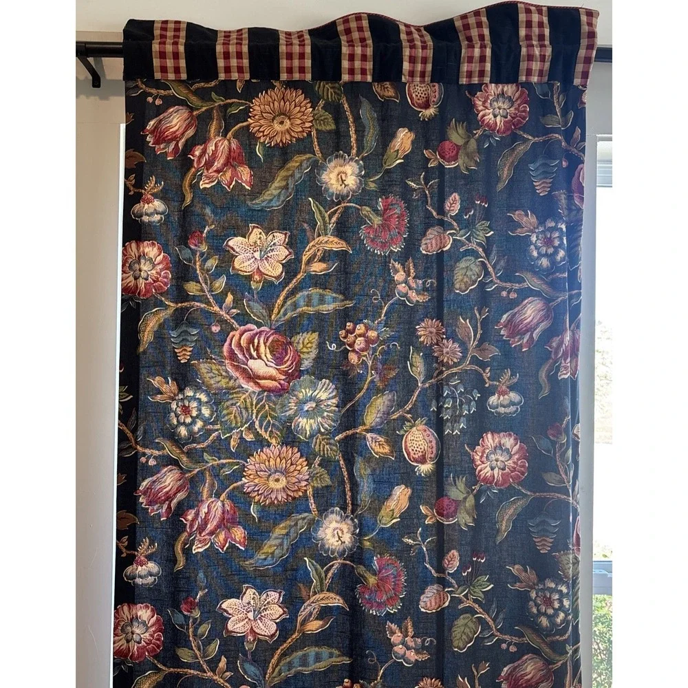 Custom Jay Yang Cotton Floral Fabric Curtain Panels (2) Modern Farmhouse 35x84